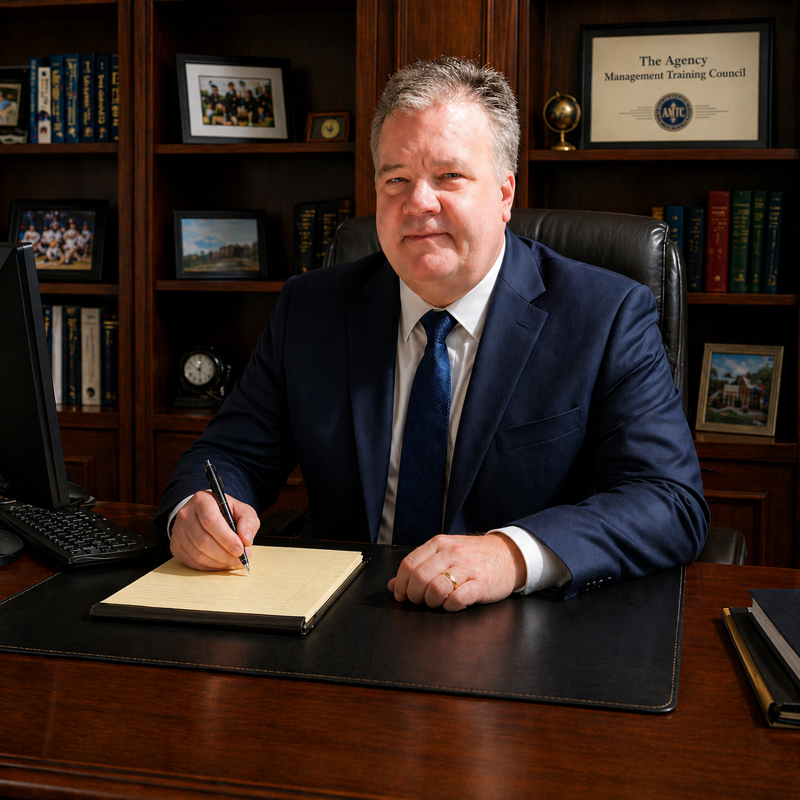 Dan Hopwood seated at his desk in his office